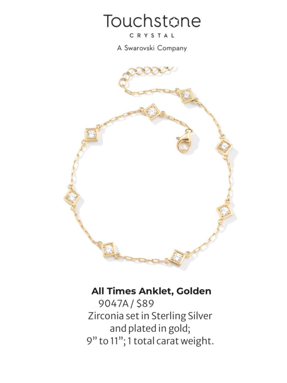 Swarovski TSC Gold Ankle Bracelet  Crystals NWT $89 Retail